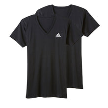 画像をギャラリービューアに読み込む, アディダス tシャツ メンズ Vネック 半袖 インナー 2枚組 M~LL (シャツ 2枚セット 綿混 adidas グンゼ ストレッチ v首 速乾 ドライ 白 黒) (在庫限り)