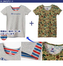画像をギャラリービューアに読み込む, チャンピオン キッズ 半袖シャツ 2枚組 120cm~140cm (Champion ジュニア Tシャツ クルーネック 男の子 男児 130 黒 迷彩 ブラック) (在庫限り)
