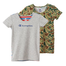 画像をギャラリービューアに読み込む, チャンピオン キッズ 半袖シャツ 2枚組 120cm~140cm (Champion ジュニア Tシャツ クルーネック 男の子 男児 130 黒 迷彩 ブラック) (在庫限り)