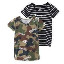 画像をギャラリービューアに読み込む, チャンピオン キッズ 半袖シャツ 2枚組 120cm~140cm (Champion ジュニア Tシャツ クルーネック 男の子 男児 130 黒 迷彩 ブラック) (在庫限り)