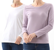 画像をギャラリービューアに読み込む, レディース tシャツ 長袖 クルーネック カットソー 綿100% ヘインズ ジャパンフィット 2枚組 M・L Hanes 綿 コットン 無地 インナー シャツ