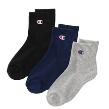 画像をギャラリービューアに読み込む, チャンピオン 靴下 ソックス キッズ 3足セット スポーツ クルー丈 厚手 クォーターレングス 19-24cm champion 子供 男の子 まとめ買い ロゴ 綿 クルーソックス (在庫限り)