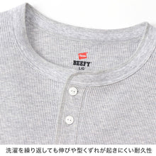 画像をギャラリービューアに読み込む, ヘインズ BEEFY ビーフィー メンズ サーマル ヘンリーネック ロングスリーブ S~XL Hanes ワッフル生地 ヘビーウェイト トップス 長袖Tシャツ 男性 丈夫 無地 BEEFY-T