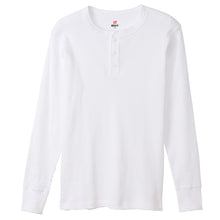 画像をギャラリービューアに読み込む, ヘインズ BEEFY ビーフィー メンズ サーマル ヘンリーネック ロングスリーブ S~XL Hanes ワッフル生地 ヘビーウェイト トップス 長袖Tシャツ 男性 丈夫 無地 BEEFY-T