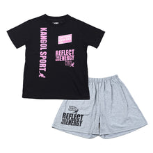 画像をギャラリービューアに読み込む, キッズ パジャマ 半袖 半ズボン 女の子 カンゴール 130 140 150 160 cm 子供 春 夏 ルームウェア 部屋着 上下セット セットアップ ジュニア 子供服 黒 ブラック 肌 (在庫限り)