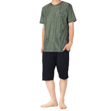 画像をギャラリービューアに読み込む, 冷感 リラックスパジャマ メンズ ボタニカル柄 半袖 保冷 ひんやり 夏 パジャマ M L LL 夏パンツ 6分丈 夏ぱん ルームウェア セットアップ 上下セット つるつる ワイルド ゆったり 父の日 プレゼント ギフト (在庫限り)