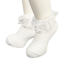 画像をギャラリービューアに読み込む, 女の子 靴下 フォーマル レース付き クルー丈 ソックス S~LL (子供 キッズ ショートソックス 白 フリル レース かわいい 発表会 入学式 入園 卒園)