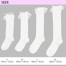 画像をギャラリービューアに読み込む, 女の子 靴下 フォーマル レース付き ハイソックス S~LL (子供 キッズ ソックス 白 フリル レース かわいい 発表会 入学式 入園 卒園 小学生 中学生)