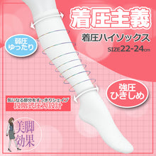 画像をギャラリービューアに読み込む, 白 ハイソックス 着圧 靴下 レディース 22-24cm 着圧ソックス 女子 女性 ソックス ひざ下 無地