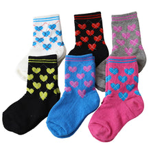 画像をギャラリービューアに読み込む, アウトレット 子ども 靴下 ソックス キッズ 6足組 10-24cm こども 柄 子供用 女の子 男の子 伸びる 伸縮性 まとめ買い カラフル クルー丈 クルーソックス 無地 ハート アーガイル リブ (在庫限り)