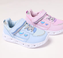 画像をギャラリービューアに読み込む, スニーカー キッズ 女の子 靴 子供 女児 子ども 光る 光るスニーカー むらさき ベージュ 16cm 17cm 18cm 19cm 通学 子供用 ジュニア 小学生 かわいい 光る靴 通学靴 登校 (送料無料) (取寄せ)