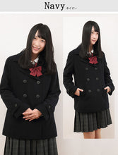 画像をギャラリービューアに読み込む, スクールコート 女子 ピーコート ショート丈 高校生 中学生 S~L MICHELKLEIN チャコール グレー ウール 暖かい 女の子 学生 レディース 冬 防寒 通学 学生コート 可愛い おしゃれ (送料無料) (在庫限り)