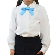 画像をギャラリービューアに読み込む, キッズ ブラウス 長袖 女の子 スクールシャツ リボンタイ付き 100cm~130cm 女子 子供 フォーマル シャツ 丸襟 角衿 通園 通学 100 110 120 130 ノーアイロン