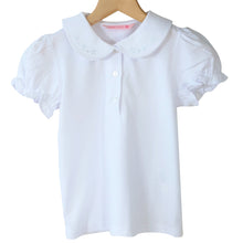 画像をギャラリービューアに読み込む, キッズ ニットシャツ 半袖 女の子 ストレッチ スクールシャツ 丸襟 ブラウス 100cm~140cm 子供 レース 刺繍 かわいい ニット シャツ フォーマル 子供服 入園 入学 お受験 制服 学校用 通学 100 110 120 130 140