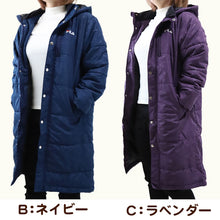 画像をギャラリービューアに読み込む, ベンチコート レディース おしゃれ FILA M~LL (中綿コート スポーツウエア フィラ 花柄 エンボス 暖かい 女性 冬 フード付き ハーフ 防寒着 コート) (送料無料)