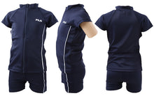 画像をギャラリービューアに読み込む, 水着 上下セット UVカット セパレート 女の子 ラッシュガード スクール水着 スイミング プール学習 半袖 キッズ FILA 120 130 140 150 160 170cm 120~170cm 子供 ジュニア 女子 スクール 水着 前開き プール フィットネス水着 黒 紺 (在庫限り)