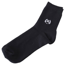 画像をギャラリービューアに読み込む, スクールソックス 女の子 ワンポイント 紺 黒 白 女子 学生 靴下 レディース 通学 ソックス 選べる丈 13cm丈 18cm丈 28cm丈 38cm丈 くるぶし丈 クルー丈 ハイソックス 子供 学校 刺繍 中学生