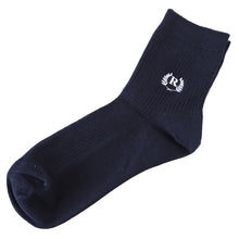 画像をギャラリービューアに読み込む, スクールソックス 女の子 ワンポイント 紺 黒 白 女子 学生 靴下 レディース 通学 ソックス 選べる丈 13cm丈 18cm丈 28cm丈 38cm丈 くるぶし丈 クルー丈 ハイソックス 子供 学校 刺繍 中学生