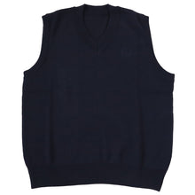画像をギャラリービューアに読み込む, スクールベスト 女子 薄手 春 秋 冬 学生 ニット 制服 ベスト vネック 中学生 140 150 160 紺 黒 グレー 毛混 ワンポイント 刺繍 かわいい 通学 学校 ノースリーブ セーター