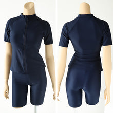 画像をギャラリービューアに読み込む, スクール水着 セパレート 中学生 女の子 ラッシュガード 上下セット カップ付き 半袖 7号~13号 女子 水着 高校生 無地 プール 前ファスナー パンツ スパッツ 紫外線対策 スイミング スイムウェア (在庫限り)