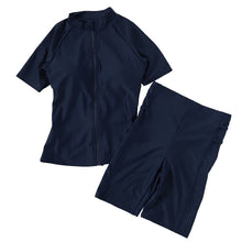 画像をギャラリービューアに読み込む, スクール水着 セパレート 中学生 女の子 ラッシュガード 上下セット カップ付き 半袖 7号~13号 女子 水着 高校生 無地 プール 前ファスナー パンツ スパッツ 紫外線対策 スイミング スイムウェア (在庫限り)