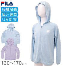 画像をギャラリービューアに読み込む, FILA フィラ UVカット パーカー ラッシュガード UVウェア キッズ 女の子 男の子 子供 ジュニア 軽量 長袖 フード付き 羽織り 薄手 紫外線対策 日焼け対策 冷感 吸汗速乾 さらっと シワになりにくい ポリエステル 通学 130cm~170cm