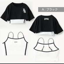 画像をギャラリービューアに読み込む, クロップド ブラキャミソール ショート丈Tシャツ セット キッズ 女の子 ダンス レピピアルマリオ 140~170cm かわいい シンプル 子供服 トップス ブラトップ キャミ スポーティー