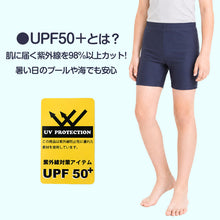 画像をギャラリービューアに読み込む, スイムパンツ 男の子 キッズ ジュニア 子供 水着 スクール水着 海パン 110cm~170cm サーフパンツ セミロング セミロング丈 ネイビー UPF50+ 紫外線対策 ゼッケン付き ウエストひも 無地 シンプル ストレッチ プール 海 学校 水泳 体育 授業 水遊び