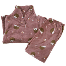 画像をギャラリービューアに読み込む, パジャマ レディース 冬 かわいい あったかい ルームウェア 長袖 婦人 ヘチマ襟 部屋着 M-L やわらかい もこもこ 柄 上下 ボーダー シマエナガ 花柄 クマ ハリネズミ パンダ