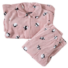 画像をギャラリービューアに読み込む, パジャマ レディース 冬 かわいい あったかい ルームウェア 長袖 婦人 前開き 部屋着 M-L やわらかい もこもこ 柄 上下 ボーダー 花柄 シマエナガ クマ ハリネズミ パンダ