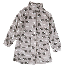 画像をギャラリービューアに読み込む, レディース カーディガン ルームウェア 冬 もこもこ チュニック 襟付き 柄 かわいい あったかい M-L ルームウエア 部屋着 パジャマ 冬用 暖かい 防寒 起毛 ハリネズミ ボーダー チェック ツリー ドット 犬 (在庫限り)