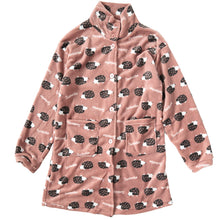 画像をギャラリービューアに読み込む, レディース カーディガン ルームウェア 冬 もこもこ チュニック 襟付き 柄 かわいい あったかい M-L ルームウエア 部屋着 パジャマ 冬用 暖かい 防寒 起毛 ハリネズミ ボーダー チェック ツリー ドット 犬 (在庫限り)