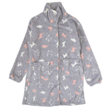 画像をギャラリービューアに読み込む, レディース カーディガン ルームウェア 冬 もこもこ チュニック 襟付き 柄 かわいい あったかい M-L ルームウエア 部屋着 パジャマ 冬用 暖かい 防寒 起毛 ハリネズミ ボーダー チェック ツリー ドット 犬 (在庫限り)