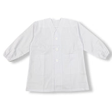 画像をギャラリービューアに読み込む, 給食スモック 白 子供用 給食着 学校 120 140 160 給食用スモック キッズ 白スモック 学校用 衛生着 前開き ボタン 袖ゴム 洗える シワになりにくい 無地 小学生 中学生 幼稚園 保育園 通学 給食当番 調理実習 前ボタン 学校準備