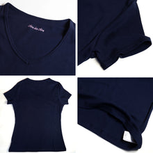 画像をギャラリービューアに読み込む, セーラー服の下に着る インナー 半袖 tシャツ 下着 女子 綿100% vネック S~BL 中学生 高校生 汗取りパッド付き 脇汗 消臭 防臭 長め丈 深めV首