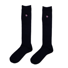 画像をギャラリービューアに読み込む, グンゼ POLO ハイソックス レディース ワンポイント 刺繍 スクールソックス 23-25cm (GUNZE 靴下 くつした くつ下 長め 女子 高校生 中学生 学校 学生 通勤 通学 ソックス 黒 ポロ おしゃれ 女子高生 スクール)