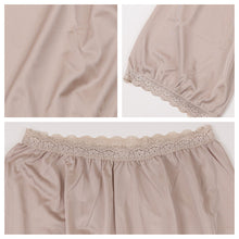 画像をギャラリービューアに読み込む, ペチパンツ 透けない ロング ペチコート パンツ 大きいサイズ トイレ 裾ゴム入り レディース ひざ丈 日本製 3L - 4L ・ 5L - 6L ペチパン キュロット インナーパンツ 静電気防止 透け防止 ツルツル 肌色 黒 灰 レース シンプル