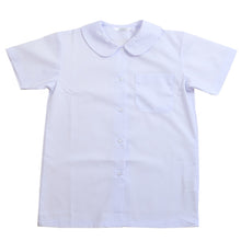 画像をギャラリービューアに読み込む, スクールシャツ ブラウス 第1ボタンがスナップボタン 半袖 女子 丸襟 ホワイト 学生 フォーマル 無地 110 120 130 cm 学生服 小学 学校 女の子 制服 夏服 シャツ 抗菌防臭 スクログ (在庫限り)