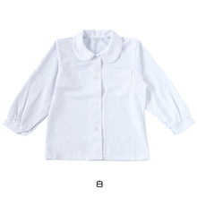 画像をギャラリービューアに読み込む, スクールシャツ 長袖 女子 丸襟 ストレッチ 丸衿ブラウス 110cm(A体)~170cm(B体) 透けない 透けにくい ノーアイロン B体 大きいサイズ 制服 シャツ 学生服 小学生 中学生 高校生 ニット生地