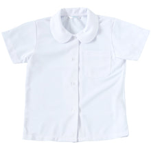 画像をギャラリービューアに読み込む, ストレッチ生地 丸襟 スクールシャツ 半袖 女子 ブラウス 透けにくい 110cm(A体)~170cm(B体) 小学生 制服 女の子 ノーアイロン 学生服 中学生 シャツ B体 ゆったり 大きいサイズ 柔らかい ニット素材