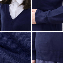 画像をギャラリービューアに読み込む, スクールセーター 女子 高校生 制服 ニット セーター 学生 Vネック S~3L 洗える 中学生 ウール 学校 無地 紺 ベージュ 大きいサイズ 冬 秋 レディース スクール 女子高生 長袖 M L LL 3L (在庫限り)