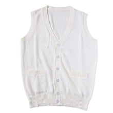 画像をギャラリービューアに読み込む, スクールベスト 女子 綿100% 制服 ニットベスト 前開き ベスト ニット S~3L 高校生 中学生 学生 レディース ポケット 洗える シンプル 無地 ホワイト オールシーズン 大きいサイズ チョッキ S M L LL 3L 前あき