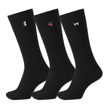 画像をギャラリービューアに読み込む, スクールソックス ワンポイント 3足セット 女子 靴下 通学 スリークォーター丈 14-16cm~18-20cm 白 紺 黒 短め ハイソックス 小学生 中学生 学校 子供 キッズ 両面刺繍 かわいい 通園
