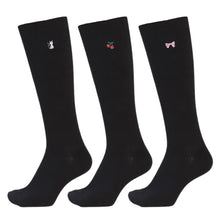 画像をギャラリービューアに読み込む, スクールソックス ワンポイント ハイソックス 女子 男子 靴下 3足セット 14-16cm~18-20cm (白 紺 黒 通園 通学 ソックス 小学生 学校 子供 キッズ 両面刺繍 スクログ)