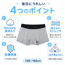 画像をギャラリービューアに読み込む, ジュニア ローレッグ ショーツ 綿 女の子 パンツ 130cm~165cm 子供 下着 ボクサー ボーイレッグ ボックス 一分丈 女子 中学生 小学生 黒 白 グレー キッズ インナー シンプル 無地 ガールズ スポーツ コットン 140 150 160