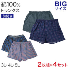 画像をギャラリービューアに読み込む, 前開きトランクス2枚組×4セット 3L 4L 5L メンズ インナー コットン100% BIGサイズ 大寸 パンツ 下着 肌着 前あき