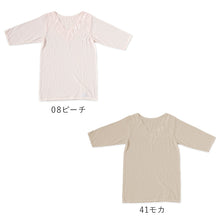 画像をギャラリービューアに読み込む, レディース 5分袖 シャツ 背当て付き インナー 肌着 M~LL 下着 女性 婦人 綿混インナーシャツ スリーマ 冷え対策 冷房対策 レース