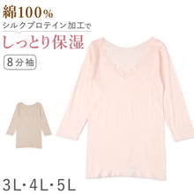 画像をギャラリービューアに読み込む, レディース インナー 8分袖 スリーマー スリーマ 長袖 大きいサイズ 3L 4L 5L 綿100 コットン シルク 婦人肌着 シャツ 下着 肌着 レース