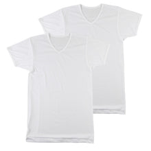 画像をギャラリービューアに読み込む, tシャツ v首 シャツ メンズ 半袖 2枚組 吸汗速乾 M L LL vネック フライス 肌着 下着 インナー 綿混 無地 ホワイト 白 プレゼント ギフト 父の日 敬老の日