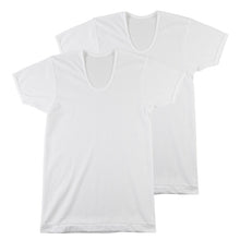 画像をギャラリービューアに読み込む, tシャツ u首 シャツ メンズ 半袖 2枚組 吸汗速乾 M L LL カノコ 肌着 下着 インナー 綿混 無地 ホワイト 白 プレゼント ギフト 父の日 敬老の日